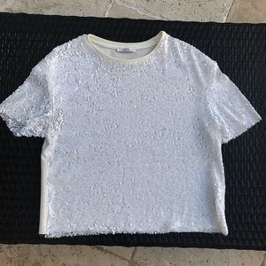 ZARA Trafaluc Off White Sequins Top